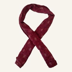 Vintage burgundy silk paisley scarf, oblong, 39 x 14.5 inches, made in India